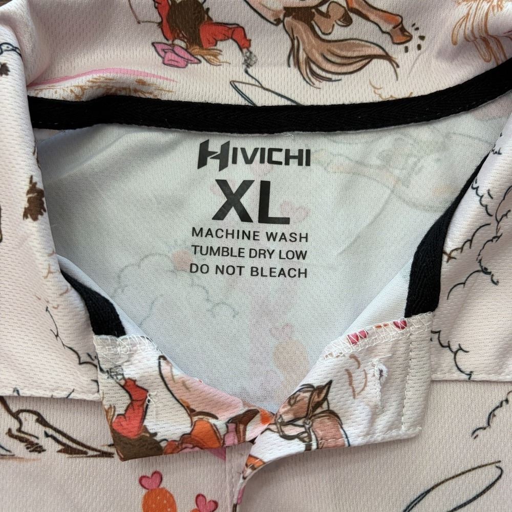 Hivichi Men's XL Western Cowgirl Print Polo Golf Shirt Pink - Picture 9 of 11